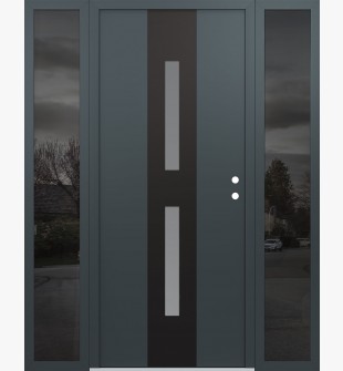 DIAMOND A6 64" X 80" ANTHRACITE/ANTHRACITE FROSTED GLASS PANEL BLACK LHI WITH 2 SIDELITES MIRRORED GLASS