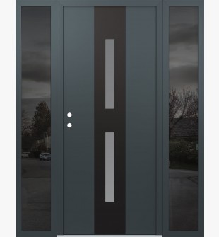 DIAMOND A6 64" X 80" ANTHRACITE/ANTHRACITE FROSTED GLASS PANEL BLACK RHI WITH 2 SIDELITES MIRRORED GLASS