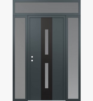 DIAMOND A6 60" X 96" ANTHRACITE/ANTHRACITE FROSTED GLASS PANEL BLACK RHI WITH 2 SIDELITES AND TRANSOM FROSTED GLASS