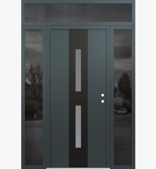 DIAMOND A6 60" X 96" ANTHRACITE/ANTHRACITE FROSTED GLASS PANEL BLACK LHI WITH 2 SIDELITES AND TRANSOM MIRRORED GLASS