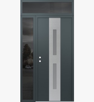 DIAMOND A6 52" X 96" ANTHRACITE/ANTHRACITE FROSTED GLASS PANEL STAINLESS STEEL RHI WITH SIDELITE AND TRANSOM MIRRORED GLASS