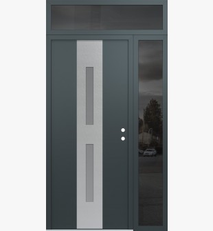 DIAMOND A6 52" X 96" ANTHRACITE/ANTHRACITE FROSTED GLASS PANEL STAINLESS STEEL LHI WITH SIDELITE AND TRANSOM MIRRORED GLASS