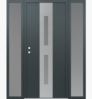 DIAMOND A6 68" X 80" ANTHRACITE/ANTHRACITE FROSTED GLASS PANEL STAINLESS STEEL RHI WITH 2 SIDELITES FROSTED GLASS