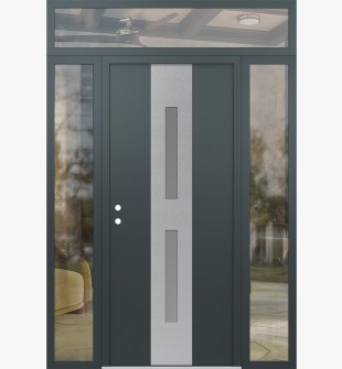 DIAMOND A6 68" X 96" ANTHRACITE/ANTHRACITE FROSTED GLASS PANEL STAINLESS STEEL RHI WITH 2 SIDELITES AND TRANSOM CLEAR GLASS