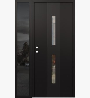 DIAMOND A6 52" X 80" BLACK/BLACK CLEAR GLASS PANEL BLACK RHI WITH SIDELITE MIRRORED GLASS