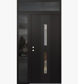 DIAMOND A6 50" X 96" BLACK/BLACK CLEAR GLASS PANEL BLACK RHI WITH SIDELITE AND TRANSOM MIRRORED GLASS