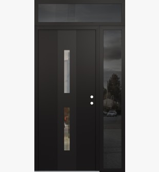 DIAMOND A6 50" X 96" BLACK/BLACK CLEAR GLASS PANEL BLACK LHI WITH SIDELITE AND TRANSOM MIRRORED GLASS