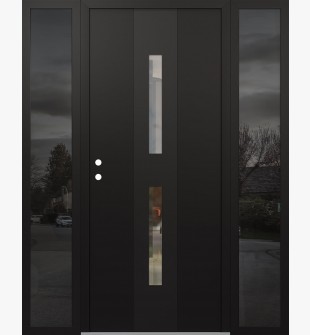 DIAMOND A6 64" X 80" BLACK/BLACK CLEAR GLASS PANEL BLACK RHI WITH 2 SIDELITES MIRRORED GLASS