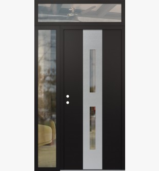 DIAMOND A6 52" X 96" BLACK/BLACK CLEAR GLASS PANEL STAINLESS STEEL RHI WITH SIDELITE AND TRANSOM CLEAR GLASS