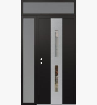 DIAMOND A6 52" X 96" BLACK/BLACK CLEAR GLASS PANEL STAINLESS STEEL RHI WITH SIDELITE AND TRANSOM FROSTED GLASS