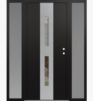DIAMOND A6 64" X 80" BLACK/BLACK CLEAR GLASS PANEL STAINLESS STEEL LHI WITH 2 SIDELITES FROSTED GLASS