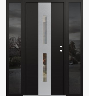 DIAMOND A6 68" X 80" BLACK/BLACK CLEAR GLASS PANEL STAINLESS STEEL LHI WITH 2 SIDELITES MIRRORED GLASS