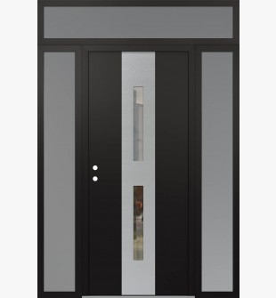 DIAMOND A6 60" X 96" BLACK/BLACK CLEAR GLASS PANEL STAINLESS STEEL RHI WITH 2 SIDELITES AND TRANSOM FROSTED GLASS