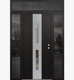 DIAMOND A6 64" X 96" BLACK/BLACK CLEAR GLASS PANEL STAINLESS STEEL LHI WITH 2 SIDELITES AND TRANSOM MIRRORED GLASS