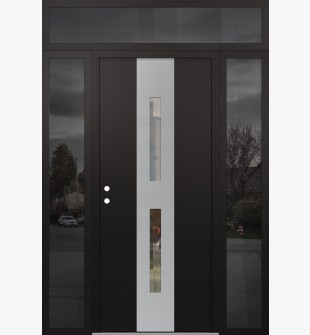 DIAMOND A6 60" X 96" BLACK/BLACK CLEAR GLASS PANEL STAINLESS STEEL RHI WITH 2 SIDELITES AND TRANSOM MIRRORED GLASS