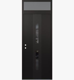 DIAMOND A6 36" X 96" BLACK/BLACK MIRRORED GLASS PANEL BLACK RHI WITH TRANSOM FROSTED GLASS