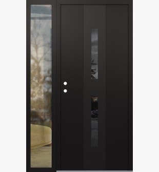 DIAMOND A6 48" X 80" BLACK/BLACK MIRRORED GLASS PANEL BLACK RHI WITH SIDELITE CLEAR GLASS