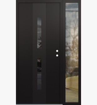 DIAMOND A6 50" X 80" BLACK/BLACK MIRRORED GLASS PANEL BLACK LHI WITH SIDELITE CLEAR GLASS