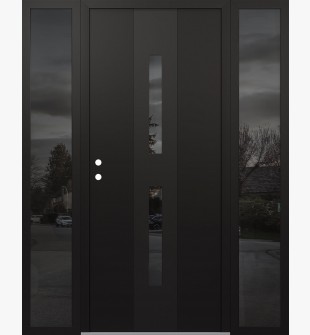 DIAMOND A6 68" X 80" BLACK/BLACK MIRRORED GLASS PANEL BLACK RHI WITH 2 SIDELITES MIRRORED GLASS