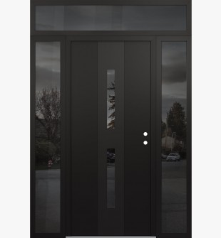 DIAMOND A6 64" X 96" BLACK/BLACK MIRRORED GLASS PANEL BLACK LHI WITH 2 SIDELITES AND TRANSOM MIRRORED GLASS