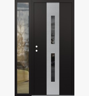 DIAMOND A6 50" X 80" BLACK/BLACK MIRRORED GLASS PANEL STAINLESS STEEL RHI WITH SIDELITE CLEAR GLASS