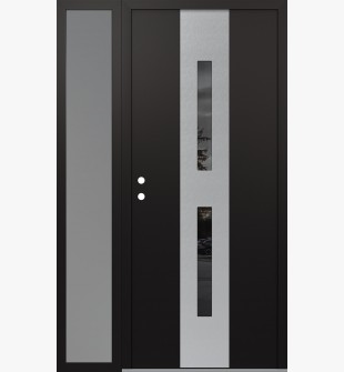 DIAMOND A6 48" X 80" BLACK/BLACK MIRRORED GLASS PANEL STAINLESS STEEL RHI WITH SIDELITE FROSTED GLASS