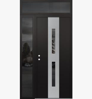 DIAMOND A6 48" X 96" BLACK/BLACK MIRRORED GLASS PANEL STAINLESS STEEL RHI WITH SIDELITE AND TRANSOM MIRRORED GLASS