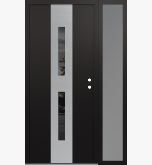 DIAMOND A6 48" X 80" BLACK/BLACK MIRRORED GLASS PANEL STAINLESS STEEL LHI WITH SIDELITE FROSTED GLASS