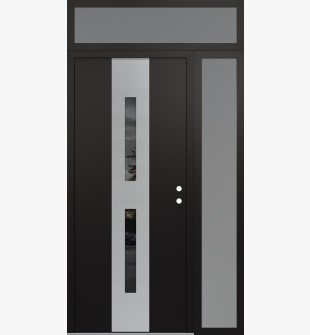 DIAMOND A6 48" X 96" BLACK/BLACK MIRRORED GLASS PANEL STAINLESS STEEL LHI WITH SIDELITE AND TRANSOM FROSTED GLASS