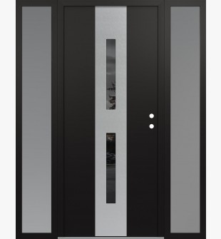 DIAMOND A6 64" X 80" BLACK/BLACK MIRRORED GLASS PANEL STAINLESS STEEL LHI WITH 2 SIDELITES FROSTED GLASS