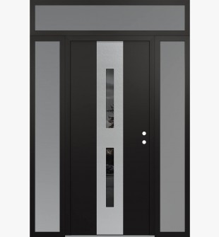 DIAMOND A6 64" X 96" BLACK/BLACK MIRRORED GLASS PANEL STAINLESS STEEL LHI WITH 2 SIDELITES AND TRANSOM FROSTED GLASS