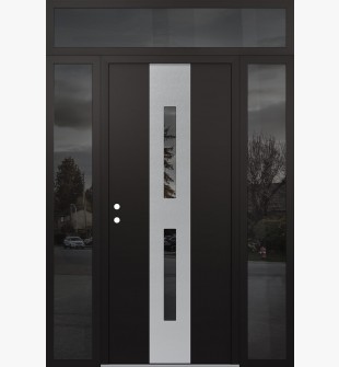 DIAMOND A6 64" X 96" BLACK/BLACK MIRRORED GLASS PANEL STAINLESS STEEL RHI WITH 2 SIDELITES AND TRANSOM MIRRORED GLASS