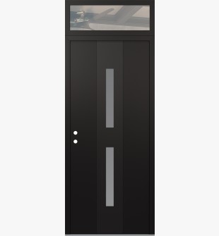 DIAMOND A6 36" X 96" BLACK/WHITE FROSTED GLASS PANEL BLACK RHI WITH TRANSOM CLEAR GLASS