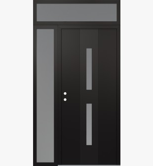 DIAMOND A6 48" X 96" BLACK/WHITE FROSTED GLASS PANEL BLACK RHI WITH SIDELITE AND TRANSOM FROSTED GLASS