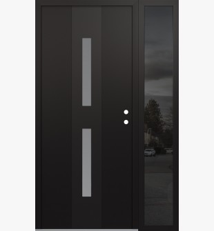 DIAMOND A6 48" X 80" BLACK/WHITE FROSTED GLASS PANEL BLACK LHI WITH SIDELITE MIRRORED GLASS