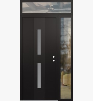 DIAMOND A6 48" X 96" BLACK/WHITE FROSTED GLASS PANEL BLACK LHI WITH SIDELITE AND TRANSOM CLEAR GLASS