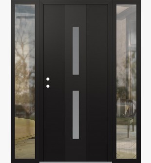 DIAMOND A6 68" X 80" BLACK/WHITE FROSTED GLASS PANEL BLACK RHI WITH 2 SIDELITES CLEAR GLASS