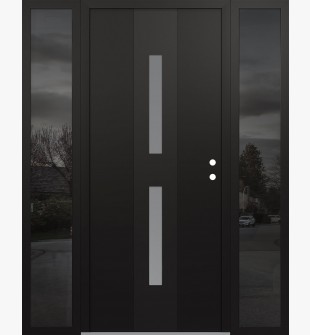 DIAMOND A6 60" X 80" BLACK/WHITE FROSTED GLASS PANEL BLACK LHI WITH 2 SIDELITES MIRRORED GLASS