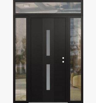 DIAMOND A6 68" X 96" BLACK/WHITE FROSTED GLASS PANEL BLACK LHI WITH 2 SIDELITES AND TRANSOM CLEAR GLASS