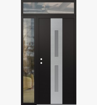 DIAMOND A6 50" X 96" BLACK/WHITE FROSTED GLASS PANEL STAINLESS STEEL RHI WITH SIDELITE AND TRANSOM CLEAR GLASS