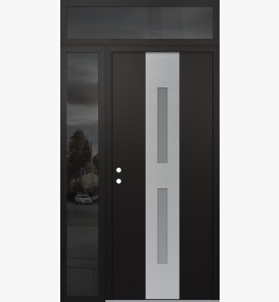 DIAMOND A6 50" X 96" BLACK/WHITE FROSTED GLASS PANEL STAINLESS STEEL RHI WITH SIDELITE AND TRANSOM MIRRORED GLASS