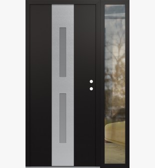 DIAMOND A6 50" X 80" BLACK/WHITE FROSTED GLASS PANEL STAINLESS STEEL LHI WITH SIDELITE CLEAR GLASS