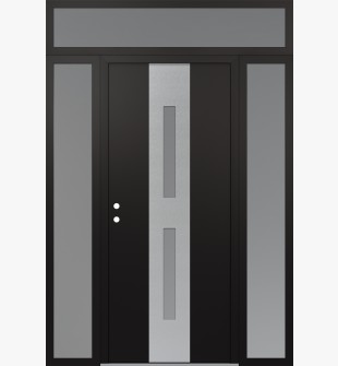 DIAMOND A6 68" X 96" BLACK/WHITE FROSTED GLASS PANEL STAINLESS STEEL RHI WITH 2 SIDELITES AND TRANSOM FROSTED GLASS