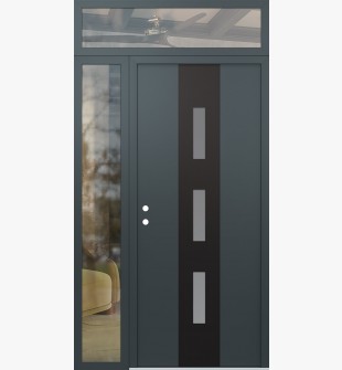 DIAMOND A7 52" X 96" ANTHRACITE/ANTHRACITE FROSTED GLASS PANEL BLACK RHI WITH SIDELITE AND TRANSOM CLEAR GLASS