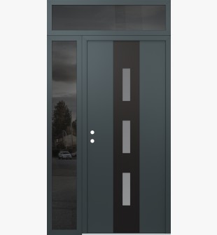 DIAMOND A7 48" X 96" ANTHRACITE/ANTHRACITE FROSTED GLASS PANEL BLACK RHI WITH SIDELITE AND TRANSOM MIRRORED GLASS