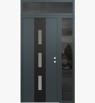 DIAMOND A7 48" X 96" ANTHRACITE/ANTHRACITE FROSTED GLASS PANEL BLACK LHI WITH SIDELITE AND TRANSOM MIRRORED GLASS