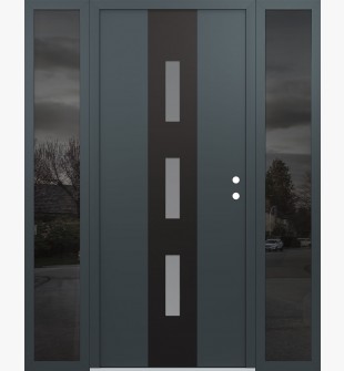 DIAMOND A7 68" X 80" ANTHRACITE/ANTHRACITE FROSTED GLASS PANEL BLACK LHI WITH 2 SIDELITES MIRRORED GLASS