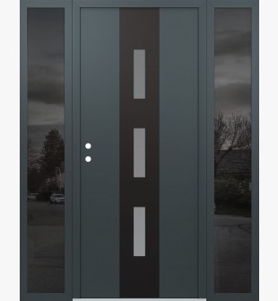 DIAMOND A7 64" X 80" ANTHRACITE/ANTHRACITE FROSTED GLASS PANEL BLACK RHI WITH 2 SIDELITES MIRRORED GLASS