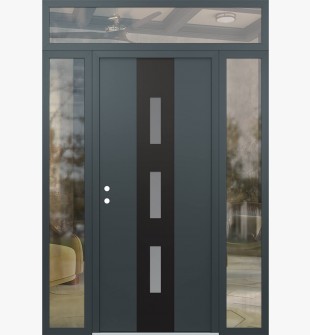 DIAMOND A7 64" X 96" ANTHRACITE/ANTHRACITE FROSTED GLASS PANEL BLACK RHI WITH 2 SIDELITES AND TRANSOM CLEAR GLASS