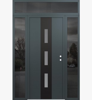 DIAMOND A7 60" X 96" ANTHRACITE/ANTHRACITE FROSTED GLASS PANEL BLACK LHI WITH 2 SIDELITES AND TRANSOM MIRRORED GLASS